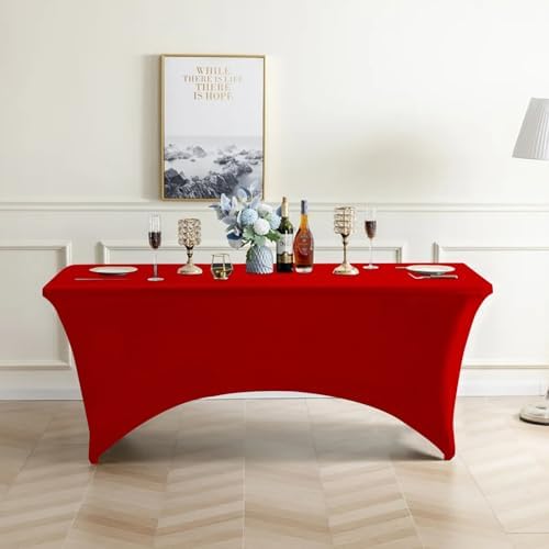 Eurmax USA 2-Pack Rectangular Fitted Spandex Table Covers 8ft Tablecloth Wedding Event Patio Table Decorations Stretch Table Cover for 8ft Folding Table (Red) - Image 6