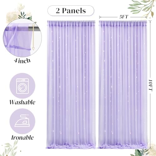 10ft x 10ft Purple Backdrop Curtain with Lights String for Parties, Sheer Tulle Wedding Photo Backdrops Drapes for Purple Birthday Party Decorations Background for Photography - Image 5