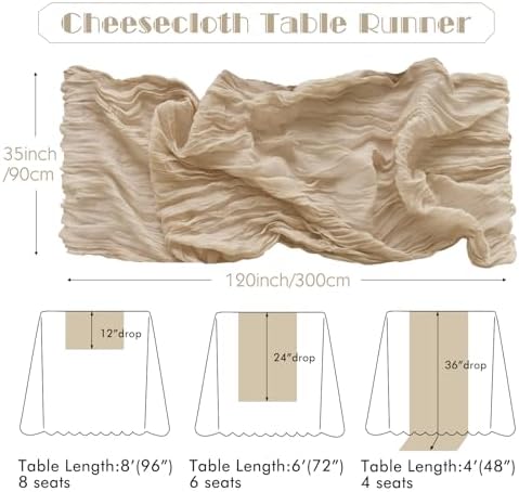 6 Pack Nude Cheesecloth Table Runner for Birthday Party Home Decor - Image 4