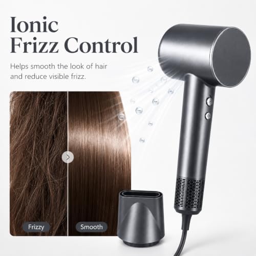 High Speed Hair Dryer Professional Ionic Blow Dryer 150000RPM Brushless Motor 1600W Fast Drying Negative Ionic Hair Dryer Lightweight Blow Dryer Quiet with Magnetic Nozzle for Women Grey - Image 5