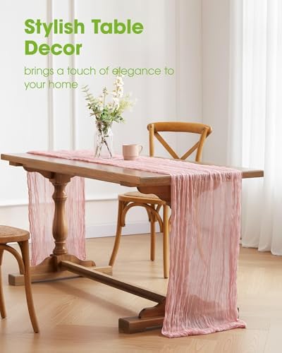 Pureegg 4 Pack Cheesecloth Table Runner 120 Inch Dusty Pink - Image 2