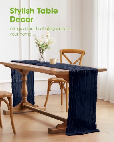 Pureegg 3 Pack Cheesecloth Table Runner 120 Inch Navy Blue - Image 2
