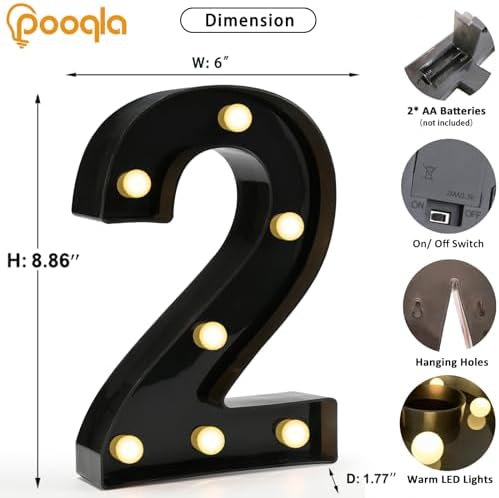 Pooqla Black Light Up Numbers 2, 2nd Birthday Decorations for Boys - Image 4