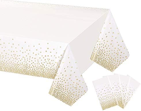 Gexolenu 4 Pack White & Gold Dot Plastic Tablecloth for Rectangle Tables(54" x 108"), Disposable Table Cloth for Birthday, Wedding, Baptism Decorations, Engagement Party Decorations by Gexolenu