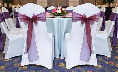 MDS Pack of 125 Organza Chair Sashes for Wedding & Event Décor – Burgundy - Image 2