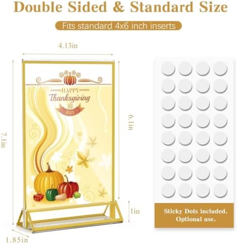 Dynta Acrylic Sign Holder 4x6 8 Pack Double Sided Clear Plastic Display Stands, Tabletop Menu Holder, Flyer Display for Wedding, Party, Restaurant, Office, Retail (Gold Frame) - Image 3