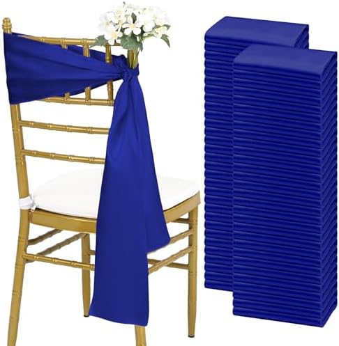 fani 60 PCS Satin Chair Sashes, 7x78 Inch, Royal Blue by fani