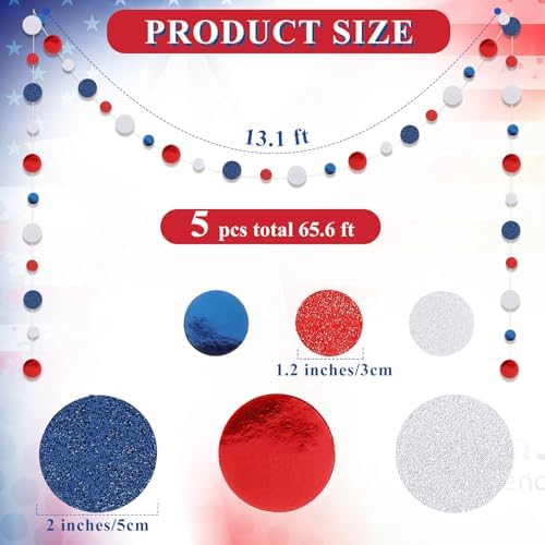 Outus 5 Pieces Blue,White,Red Round Dots Garland Party Hanging Decor - Image 2