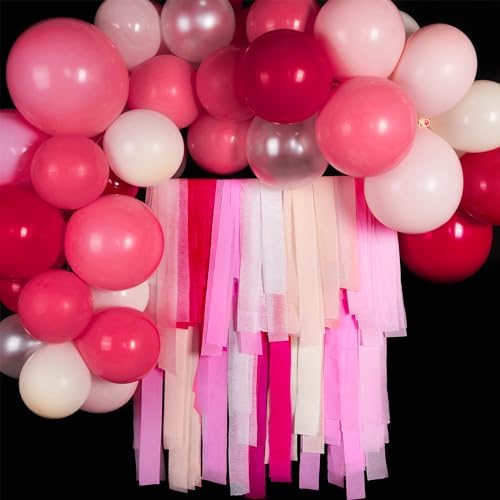 PartyWoo Pink Crepe Paper Streamers 4pcs 328 FT Red Hot Red Streamers - Image 2