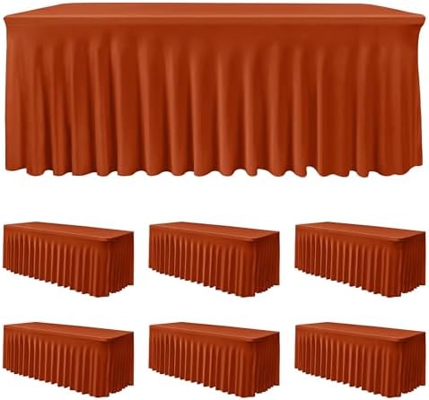 HolidayIdeas 6 Pack Rust Spandex Table Skirts 6ft Fall Tablecloths Ruffle by HolidayIdeas