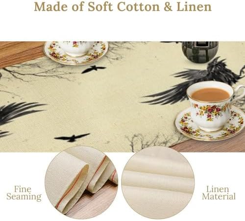 Gothic Crow Forest Table Runner, Halloween Flying Spooky Black Raven Crow Black Dark Wings Thriller Dinner Runner for Farmhouse Party Holiday Home Kitchen Dining Table Decor 13"x120" - Image 5