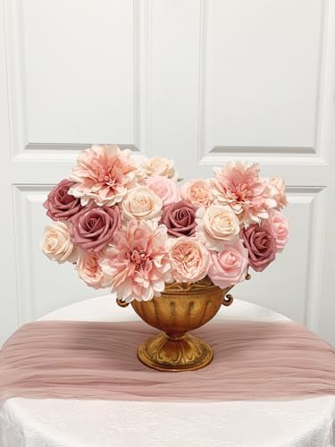 FACINOC Pink Roses Artificial Flowers Dusty Blush Fake Flower Bulk Box Set - Image 6