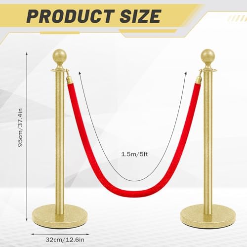 Ferraycle 4 Pcs Stainless Steel Stanchion 38 Inch,Velvet Rope, Glitter Gold - Image 2