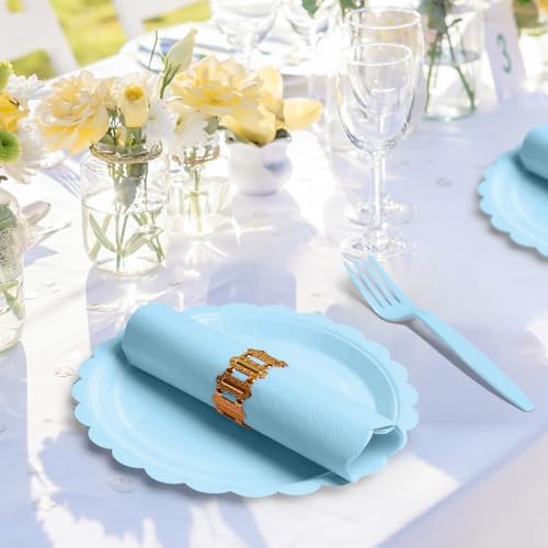105PCS Light Blue Paper Plates & Napkins Set,7inch Scallope,with Forks - Image 3