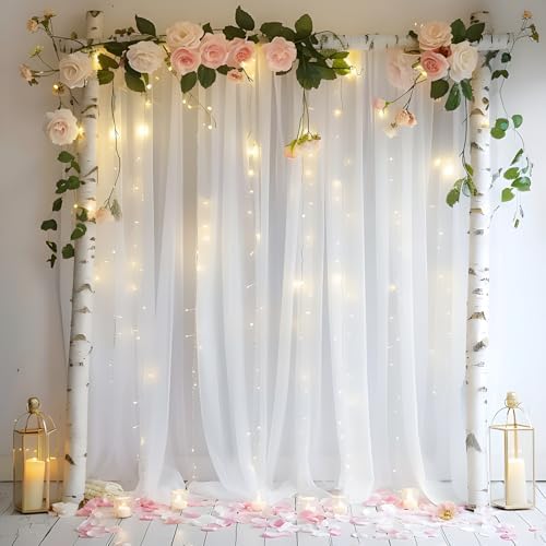 White Backdrop Curtain with Lights String for Birthday Decorations 10×10FT Tulle Backdrop Curtain for Parites Wedding Bridal Shower Baby Shower Bridal Shower (2 Panels 5×10ft) - Image 5