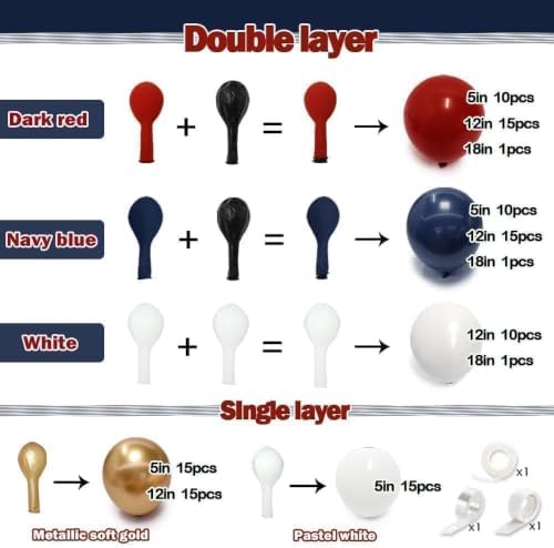 Red White Blue Balloon Arch Double Stuffed, Navy Blue Dark Ruby Red Balloon Garland Kit with Latex Gold for Birthday 4th Of July Patriot Independence Day Veterans Day New Year Christmas Party Decor - Image 4