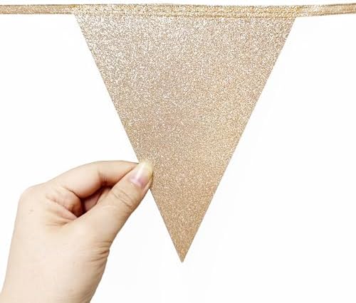 Dusty Rose Pink Buffalo Plaid Champagne Gold Party Decorations Pennant Banner Flag Hanging Glitter Paper Triangle Bunting for Women Girls Birthday Wedding Bridal Shower Hen Party Supplies - Image 6