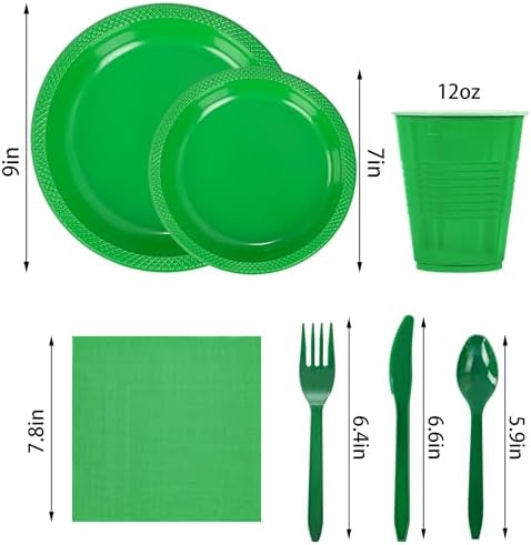 WELLIFE 210Pcs Green Plastic Plates,Party Plates and Cups and Napkins Sets - Image 2