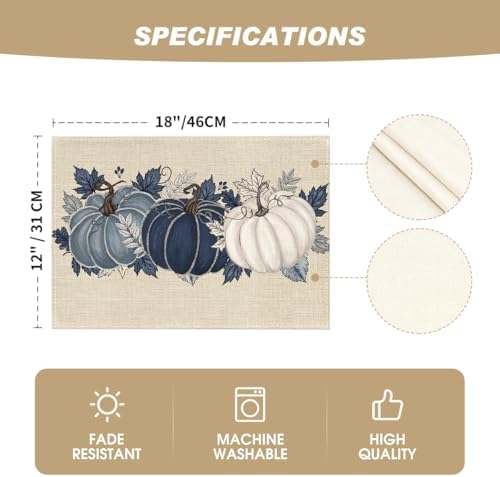 Artoid Mode Navy Blue Pumpkins Fall Placemats Set of 6-12 x 18 Inch - Image 5