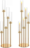 35in 2 Set Gold Candelabra Candle Centerpieces for Tables Candlesticks Holder Wedding Centerpieces Table Decorations Acrylic lampshade Fit 0.9" LED Candle 5 arm by MEISHAONV
