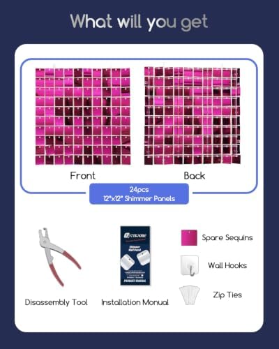 COKAOBE LiteGrid Series Shimmer Wall Backdrop - 24Pcs Hot Pink - Image 2