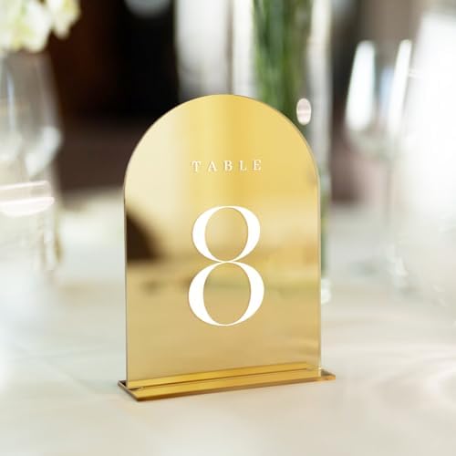 Gold Mirror Arch Table Numbers for Wedding, 25 Pack 5x7" Gold Mirror Arch Acrylic Signs with Stand Acrylic Table Numbers 1-25, Perfect for Wedding Reception - Image 2