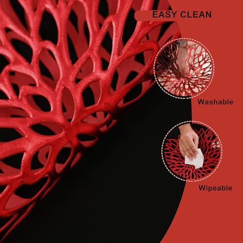 Snowkingdom 12 Pack Red Placemats Metallic Shiny Pressed Vinyl Dining Mats Round Leaf Floral Table Decoration for Halloween Mother's Day Christmas Valentine's Day Weddings Holiday Celebrations - Image 6
