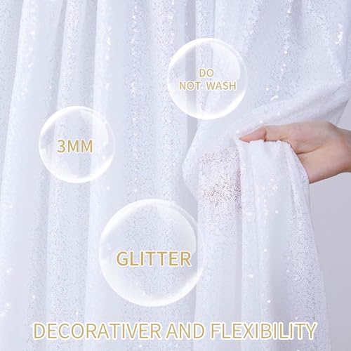 3x8FT White Backdrop Curtains 2 Panels White Wedding Sequin Fabric Drapes - Image 3
