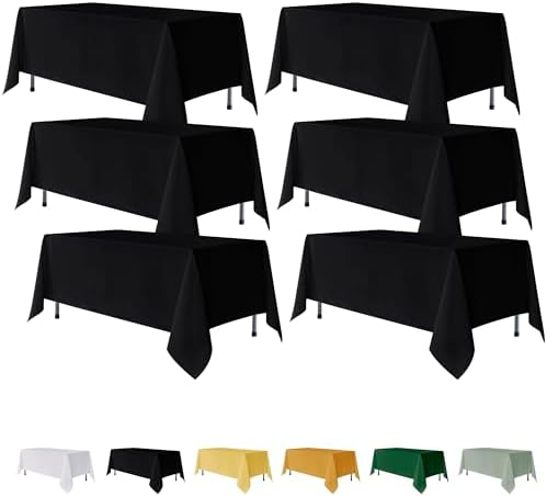 Fitable 6 Pack Black Tablecloths for Rectangle Tables, 90 x 156 Inch by Fitable