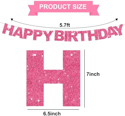 BEISHIDA Pre-Strung Glitter Hot Pink Happy Birthday Banner Party Sign Decor - Image 2