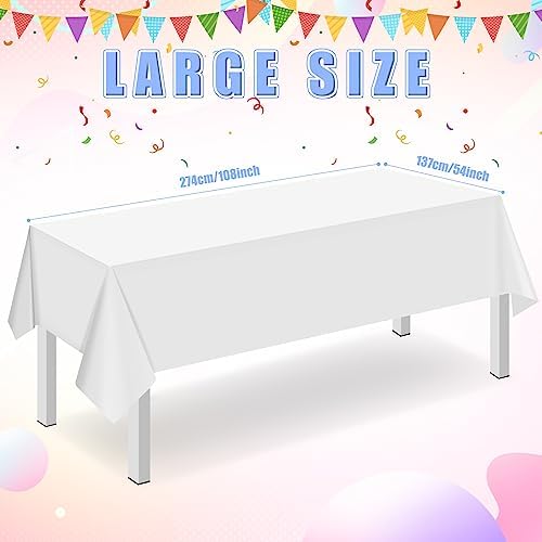 16 Pack White Plastic Tablecloth for Rectangle Tables, Premium Decorative White Disposable Table Cloths for Parties, Bulk Rectangle Party Table Cover for Birthday, Wedding, Anniversary, 54 x 108 Inch - Image 2