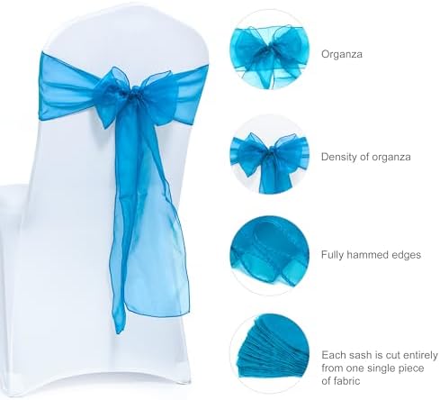 MDS Pack of 75 Organza Chair Sashes for Wedding & Event Décor – Dark Teal - Image 6