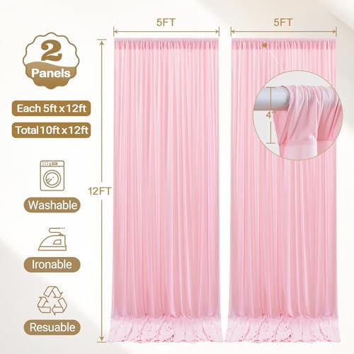10x12ft Pink Backdrop Curtain Panels for Parties - Wrinkle Free Polyester Photo Curtain Backdrop Wedding Back Drop Fabric Drapes for Party Decorations Background for Photography - Image 4