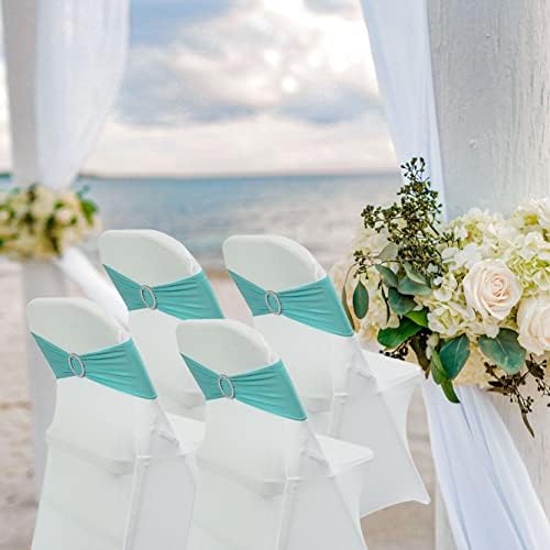 Spandex Chair Sashes Bands, Teal, 50PCS - Image 4
