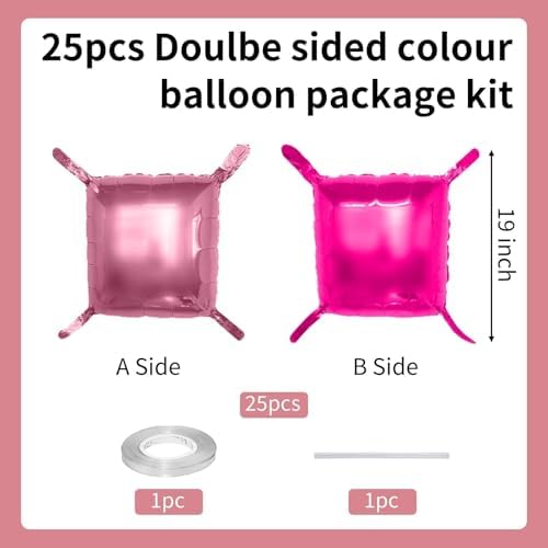 25PCS Hot Pink and Rose Square Foil Balloons Wall Backdrop - Image 3