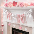 1 Strings Pink White Bow Garland Banner Decorations, Pre-Strung Satin Ribbon Bows for Birthday, Baby Shower, Bridal Shower, Coquette Girls Room, Bow Themed Party, Wedding, Christmas Tree Decorations by AERORIBOWEnjoyEveryDay