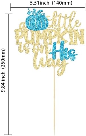 1Pc Little Pumpkin is on His Way Cake Topper Blue Glitter Boy Pumpkin Baby Shower Cake Topper Decorations for Autumn Little Pumpkin Themed Baby Shower Kids Boys Birthday Party Supplies - Image 2