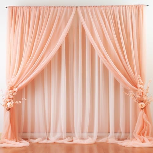 20ft X 10ft Peach Tulle Backdrop Curtain for Parites, Sheer Backdrop Curtains Fabric Drapes for Wedding Ceremony Arch Party Stage Decorations by Partisky