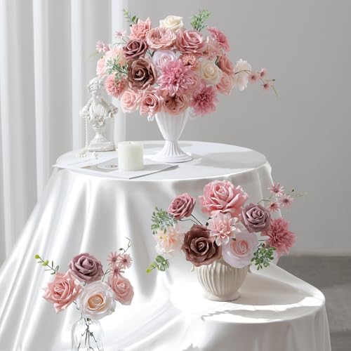 Floweroyal Artificial Flowers Fake Rose Flowers Dahlia with Stems for DIY Wedding Bridal Bouquets, Baby Shower, Floral Arrangement, Table Centerpieces, Home Decorations - Image 3