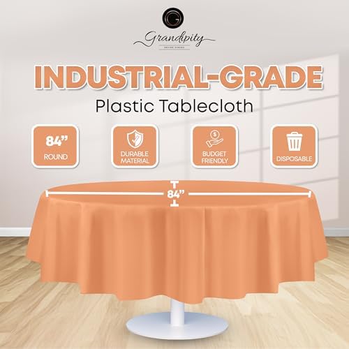 Grandipity Peach 12 Pack Premium Disposable Plastic Tablecloth 84" Inch Decorative Round Table Cover - Image 2