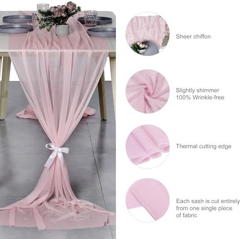 Pack of 20 Chiffon Table Runners 29 x 120 Inch, 10FT Long - Blush Pink - Image 6