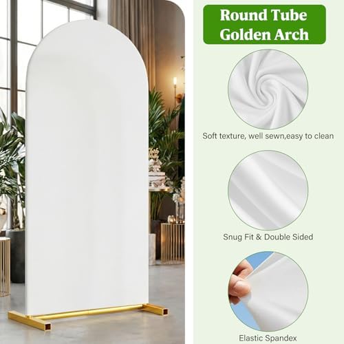 Arch Backdrop Stand and Cover Set, 7.2 x 4FT Gold Metal Wedding Arch for Ceremony, Heavy Duty Balloon Arch Stand with White Spandex Cover for Birthday Party, Baby Shower, Graduation, Event Decor - Image 4