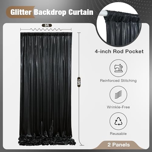 10x10FT Black Sequin Backdrop Curtain for Party - 2 Panels 5x10FT Wrinkle-Free Shimmer Drapes for Birthday, Wedding, Christmas, Decorations & Photography - Image 6
