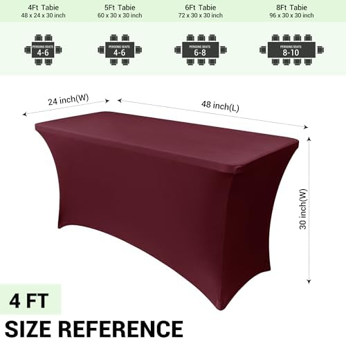 Obstal 4ft Stretch Spandex Table Cover, 2 Pack, Wine Red - Image 4