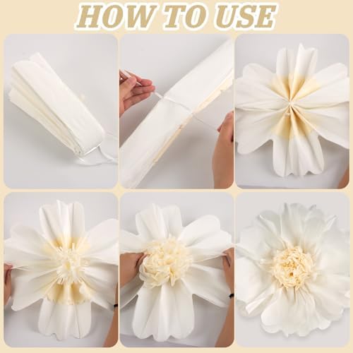 SUNBEAUTY 4 Pcs 20" White Giant Paper Flowers Large Crepe Tissue Artificial Paper Flowers Decorations for Wedding Party Wall Table Birthday Baby Shower Bridal Nursery Room Tea Party Backdrop Decor - Image 5
