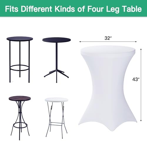 Fixwal 4 Pack Cocktail Tablecloth Bar Top Table Covers Round White Spandex - Image 3