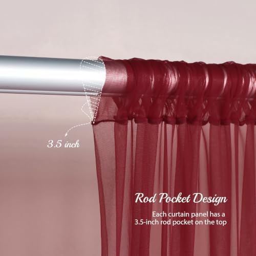 10x10ft Burgundy Tulle Backdrop Curtain for Parites, Sheer Photo Backdrop Drapes for Wedding Baby Shower Bridal Shower Birthday Party Photo Shoot Background Decorations - Image 6