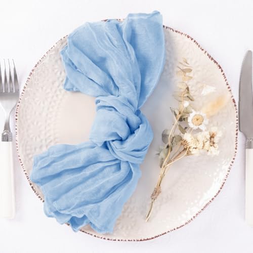 DeZerlor Baby Blue Washable Cheesecloth Napkins Set of 12 for Wedding Party - Image 4