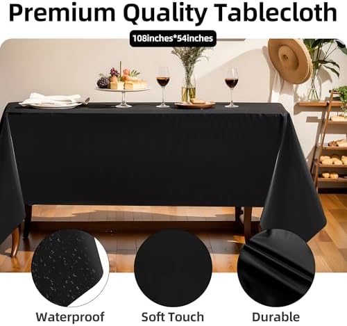 129 PCS Black Disposable Dinnerware Set for 16 People, Party Supplies with 7"/9"Paper Plates, Cups, Napkins, Plastic Forks, Knives,Tablecloth for Wedding Birthday, Graduation, Festivals - Image 3