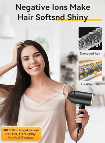Hair Dryer, 150000RPM Ionic Blow Dryer with Diffuser, Black - Image 5